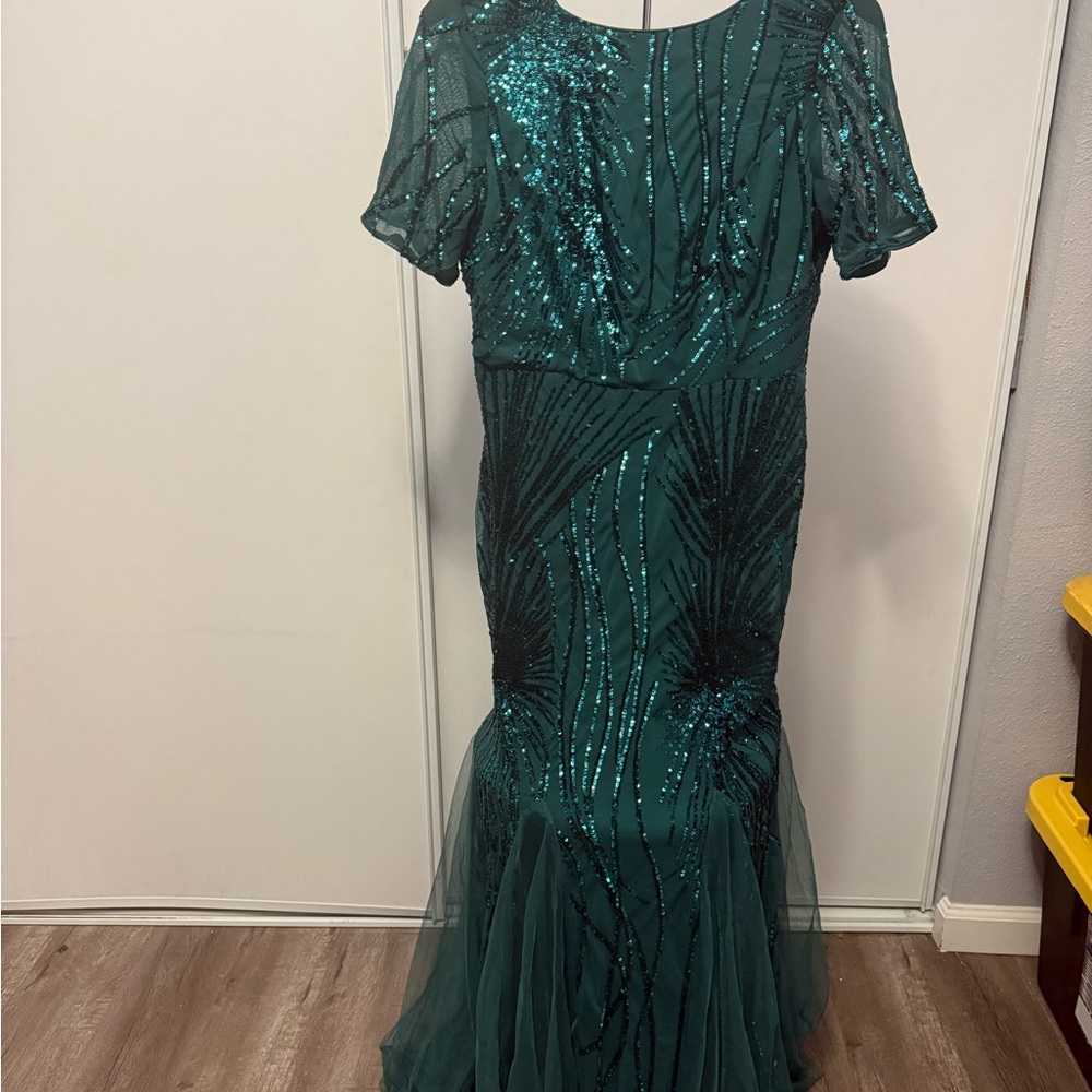 Teal Sequin Evening Gown